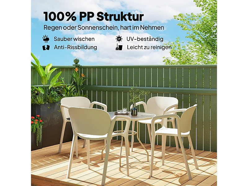 Juego de 4 sillas de jardín apilables con reposabrazos, resistentes a la intemperie, de plástico, color blanco (60 x 56 x 75 cm)