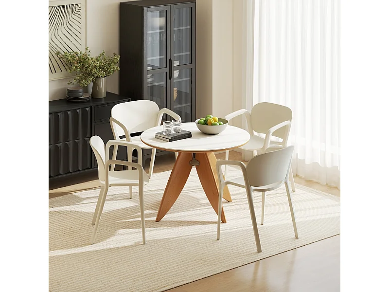 Juego de 4 sillas de jardín apilables con reposabrazos, resistentes a la intemperie, de plástico, color blanco (60 x 56 x 75 cm)