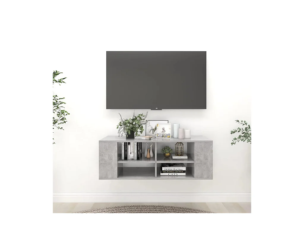 Meuble TV mural Gris béton 102x35x35 cm Bois d’ingénierie