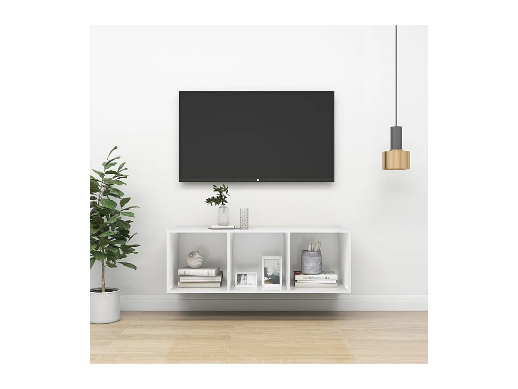 Meuble TV mural Blanc 37x37x107 cm Bois d’ingénierie