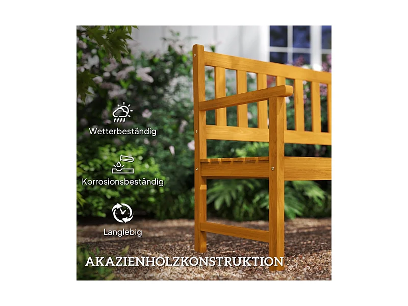 Banc de jardin pliable 2 places en bois teck, avec dossier, accoudoirs et table intégrée (149x56.5x89cm)