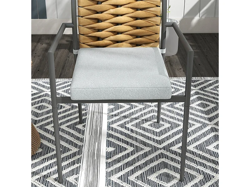 Conjunto de 2 sillas de jardín apilables de ratán con cojines, acero, gris (57x58x87 cm)