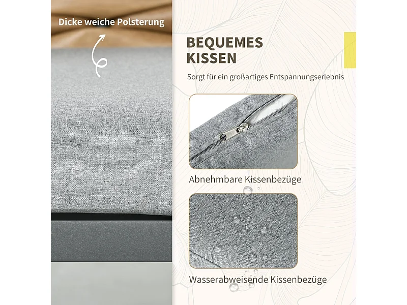 Ensemble de 2 chaises de jardin empilables en rotin, avec coussins, acier, gris (57x58x87 cm)