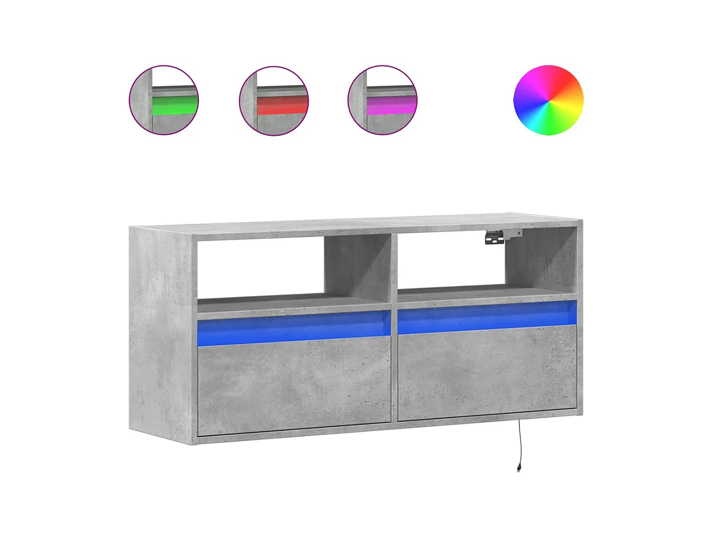 Mobile porta TV a parete con luci LED, grigio cemento, 100x31x45 cm