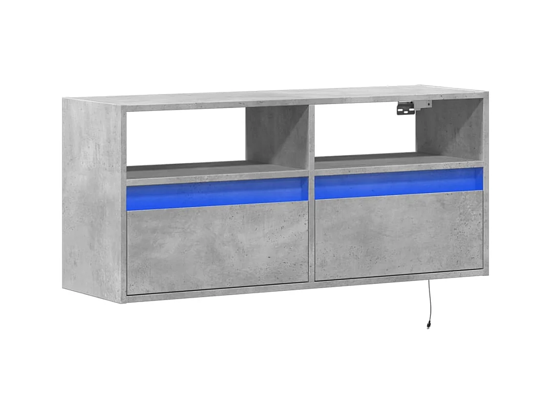 Mobile porta TV a parete con luci LED, grigio cemento, 100x31x45 cm