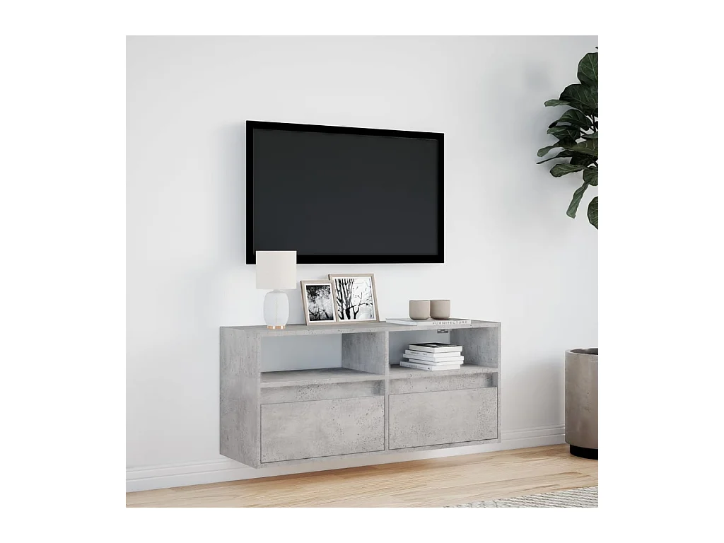 Mobile porta TV a parete con luci LED, grigio cemento, 100x31x45 cm