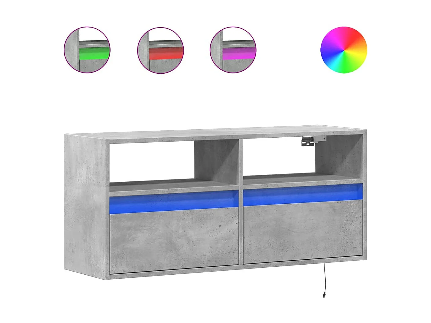 Mobile porta TV a parete con luci LED, grigio cemento, 100x31x45 cm