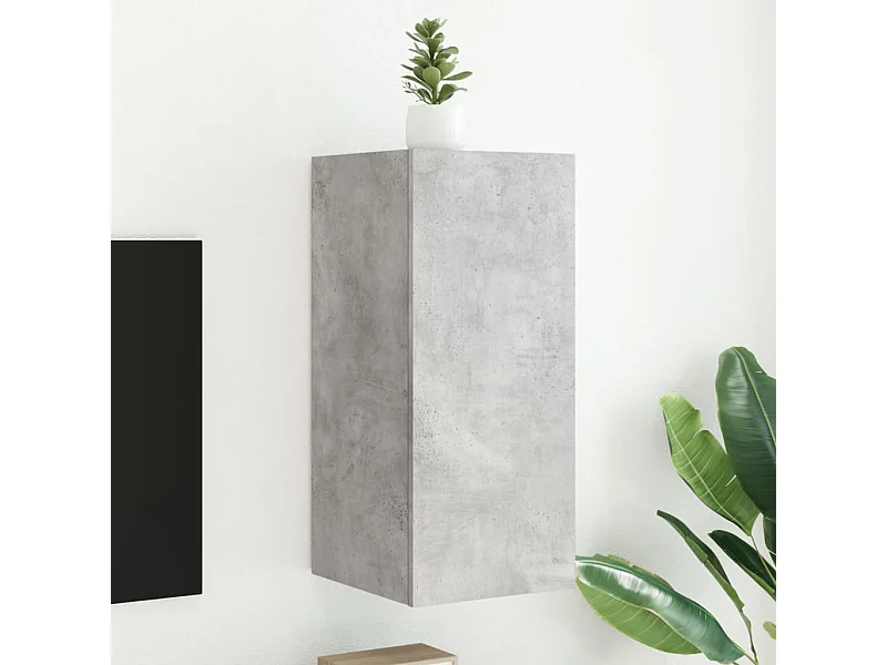 Mobile porta TV a parete con luci LED, grigio cemento, 30,5x35x70 cm