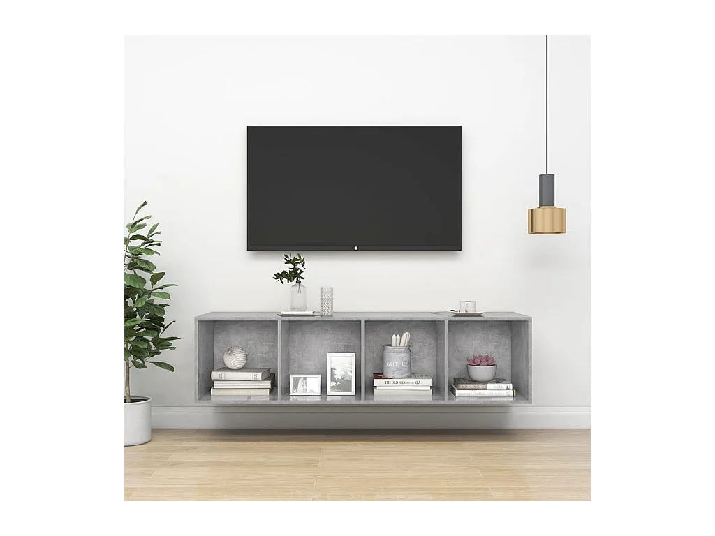 Meuble TV mural Gris béton 37x37x142,5 cm Bois d’ingénierie