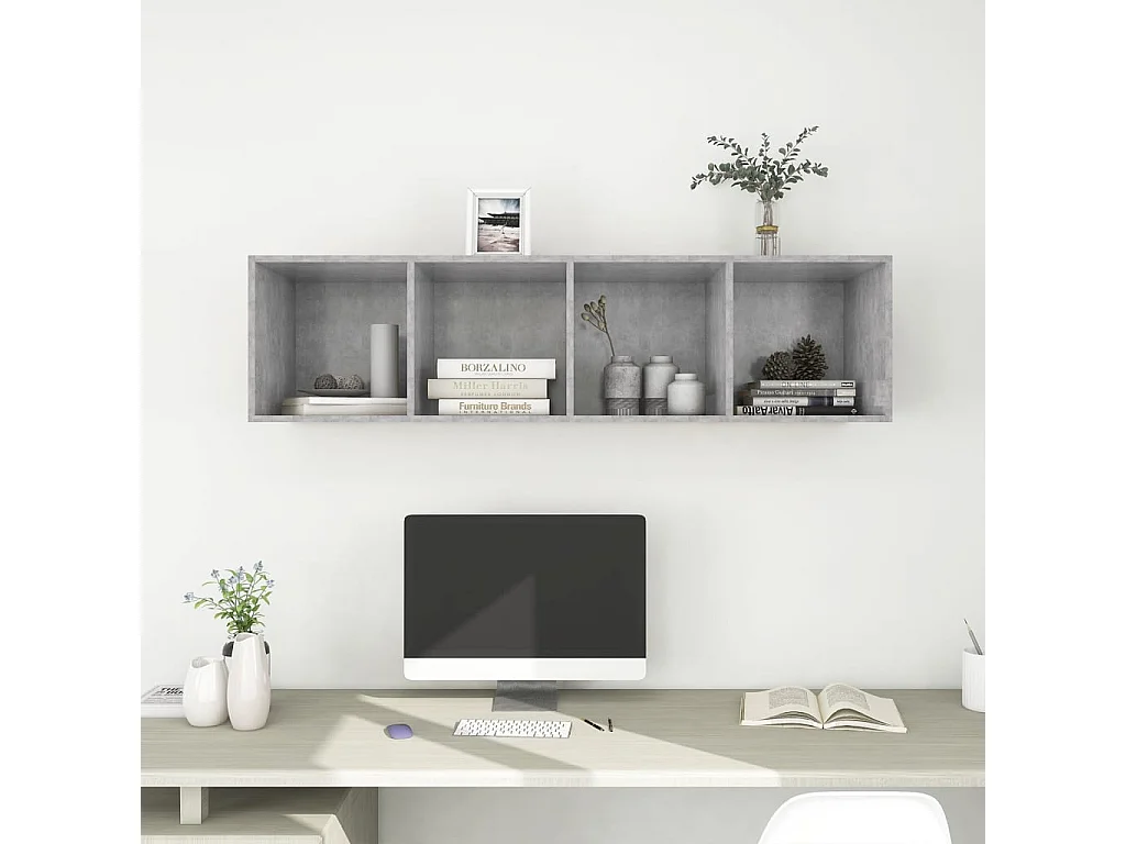 Meuble TV mural Gris béton 37x37x142,5 cm Bois d’ingénierie