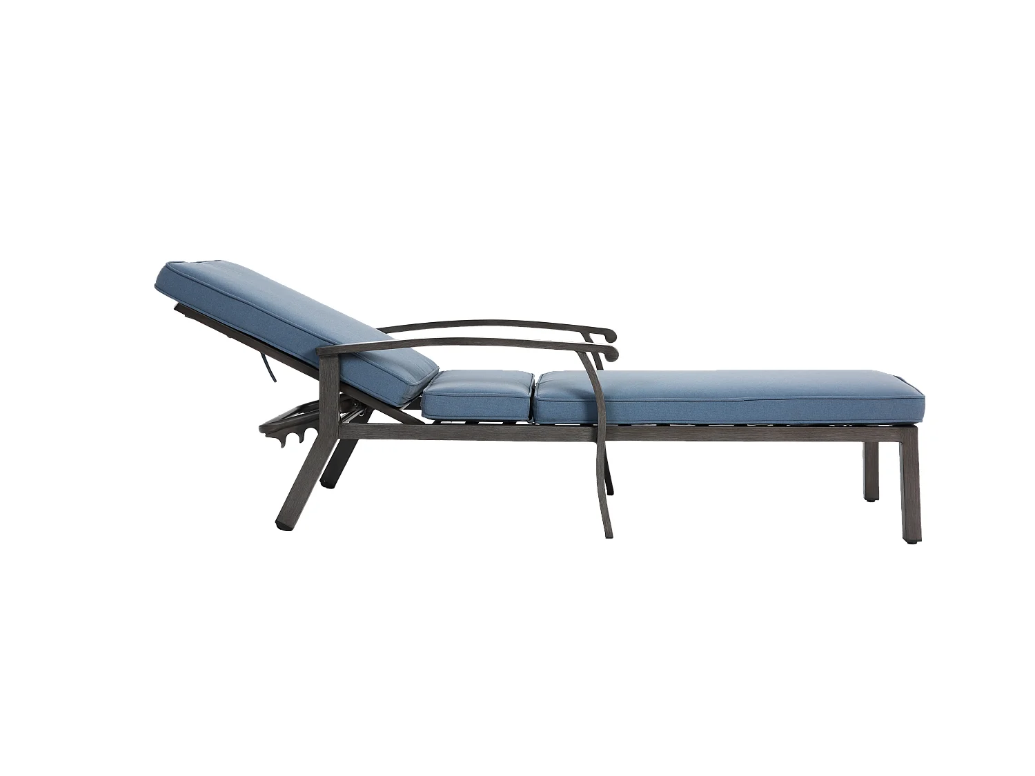 Chaise longue de patio réglable, résistante à la rouille, aluminium avec coussin en coton imperméable bleu (204x58x100/30 cm)