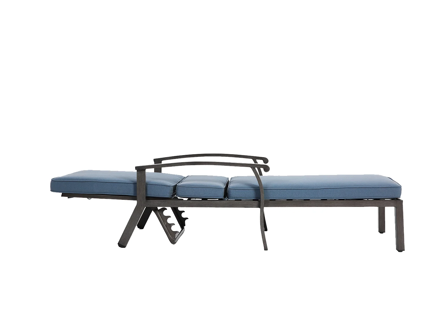 Chaise longue de patio réglable, résistante à la rouille, aluminium avec coussin en coton imperméable bleu (204x58x100/30 cm)