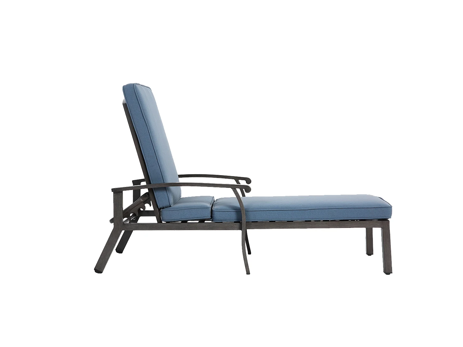 Chaise longue de patio réglable, résistante à la rouille, aluminium avec coussin en coton imperméable bleu (204x58x100/30 cm)