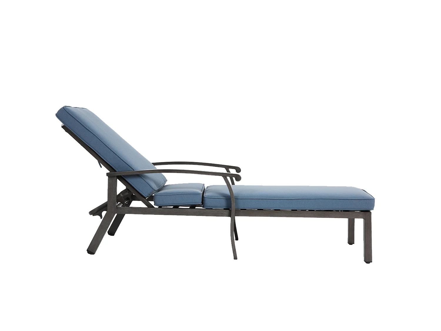 Chaise longue de patio réglable, résistante à la rouille, aluminium avec coussin en coton imperméable bleu (204x58x100/30 cm)