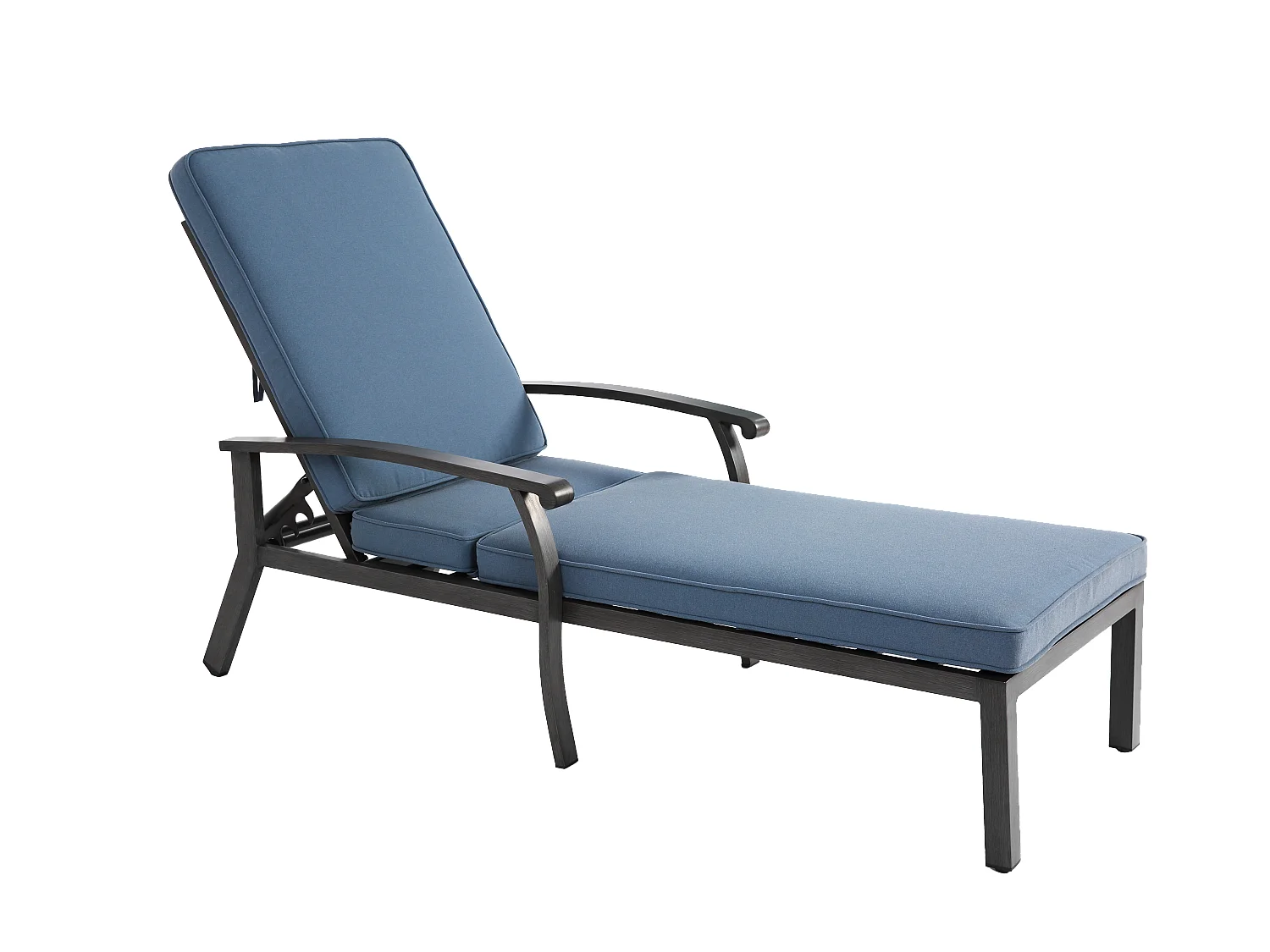 Chaise longue de patio réglable, résistante à la rouille, aluminium avec coussin en coton imperméable bleu (204x58x100/30 cm)
