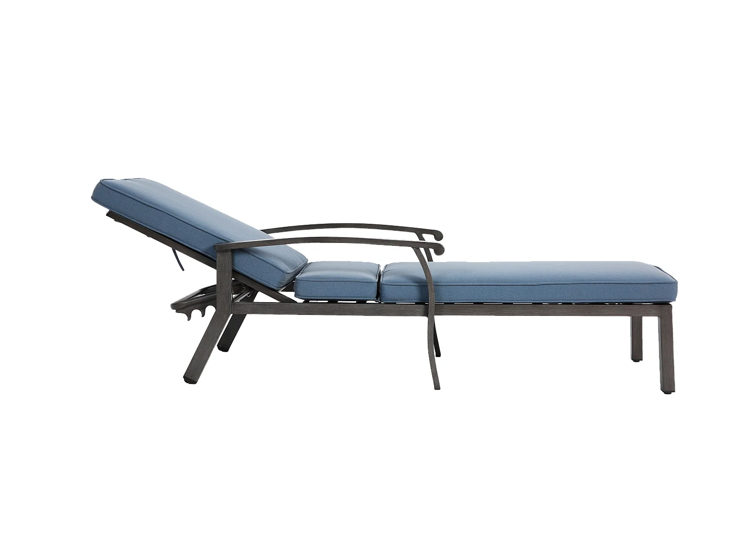 Chaise longue de patio réglable, résistante à la rouille, aluminium avec coussin en coton imperméable bleu (204x58x100/30 cm)