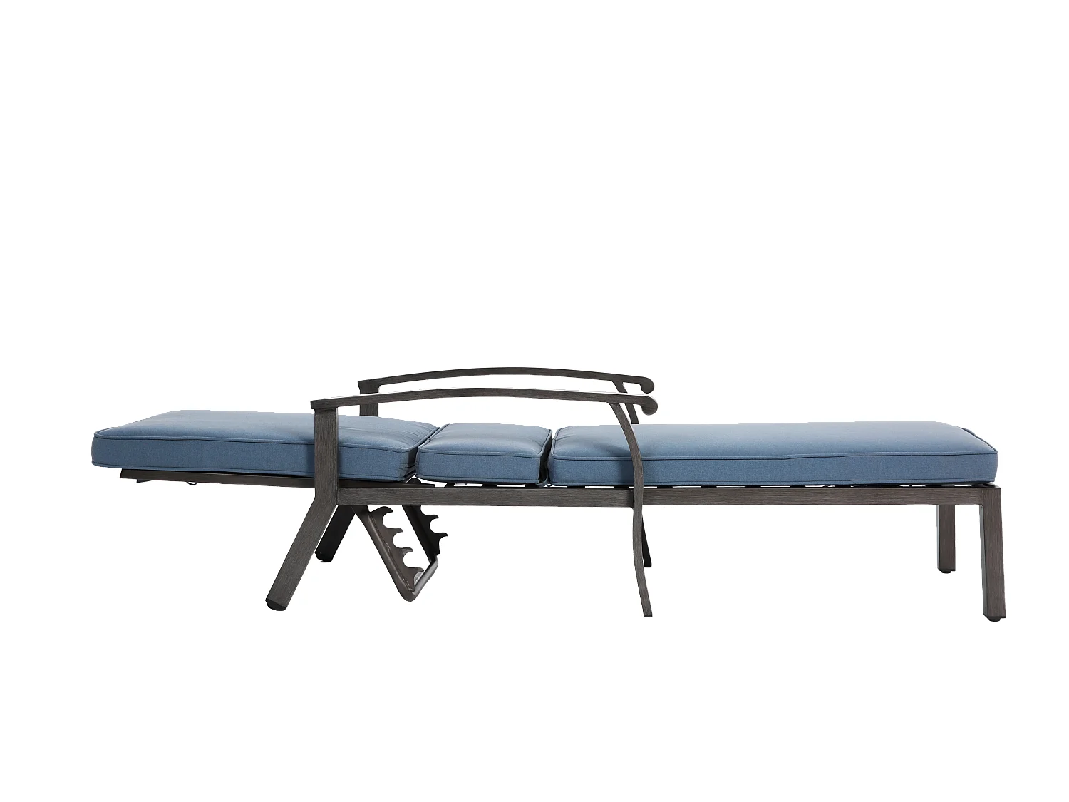Chaise longue de patio réglable, résistante à la rouille, aluminium avec coussin en coton imperméable bleu (204x58x100/30 cm)