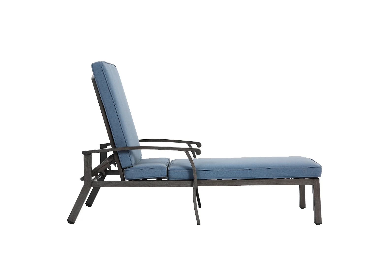 Chaise longue de patio réglable, résistante à la rouille, aluminium avec coussin en coton imperméable bleu (204x58x100/30 cm)