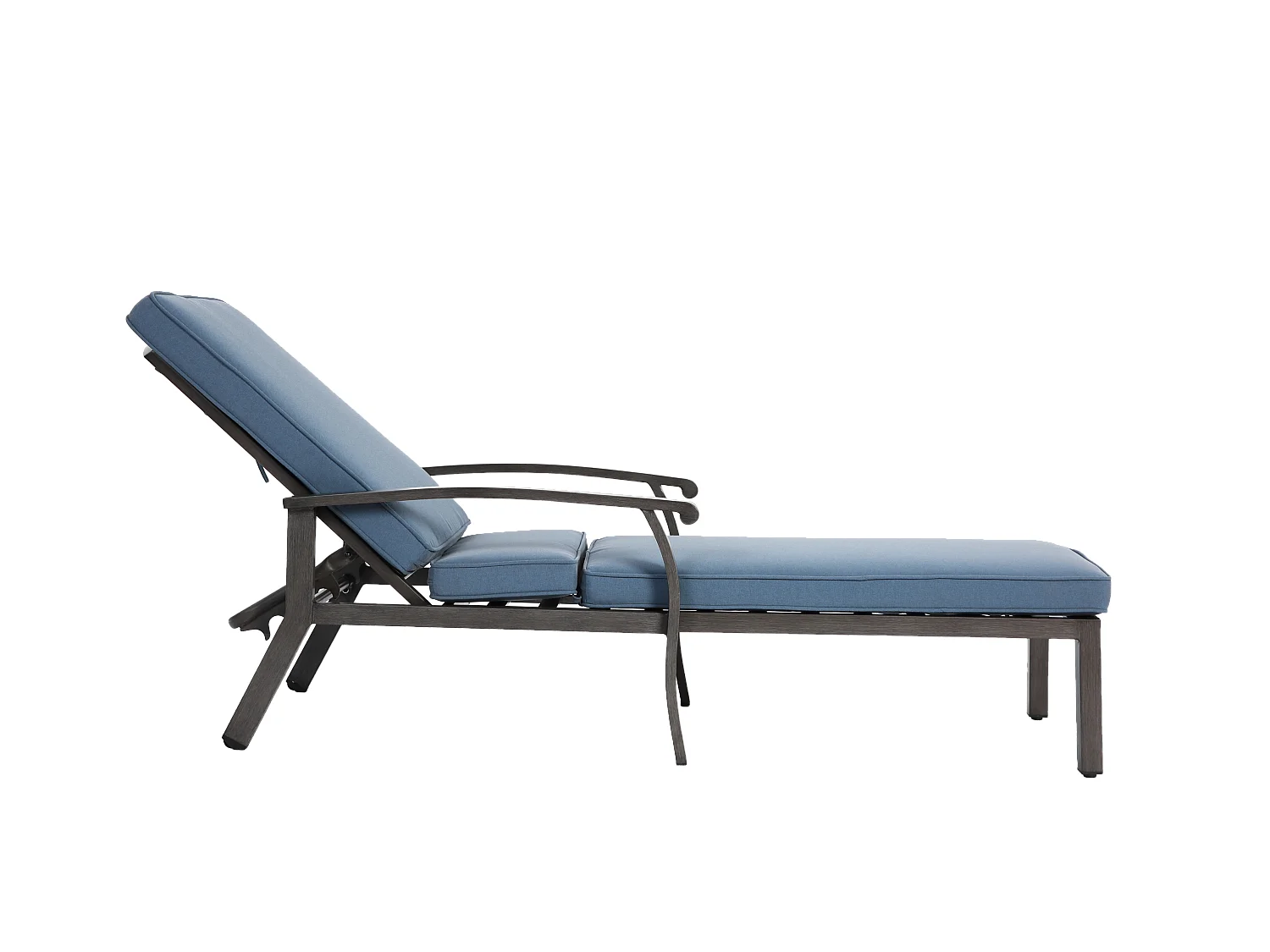 Chaise longue de patio réglable, résistante à la rouille, aluminium avec coussin en coton imperméable bleu (204x58x100/30 cm)