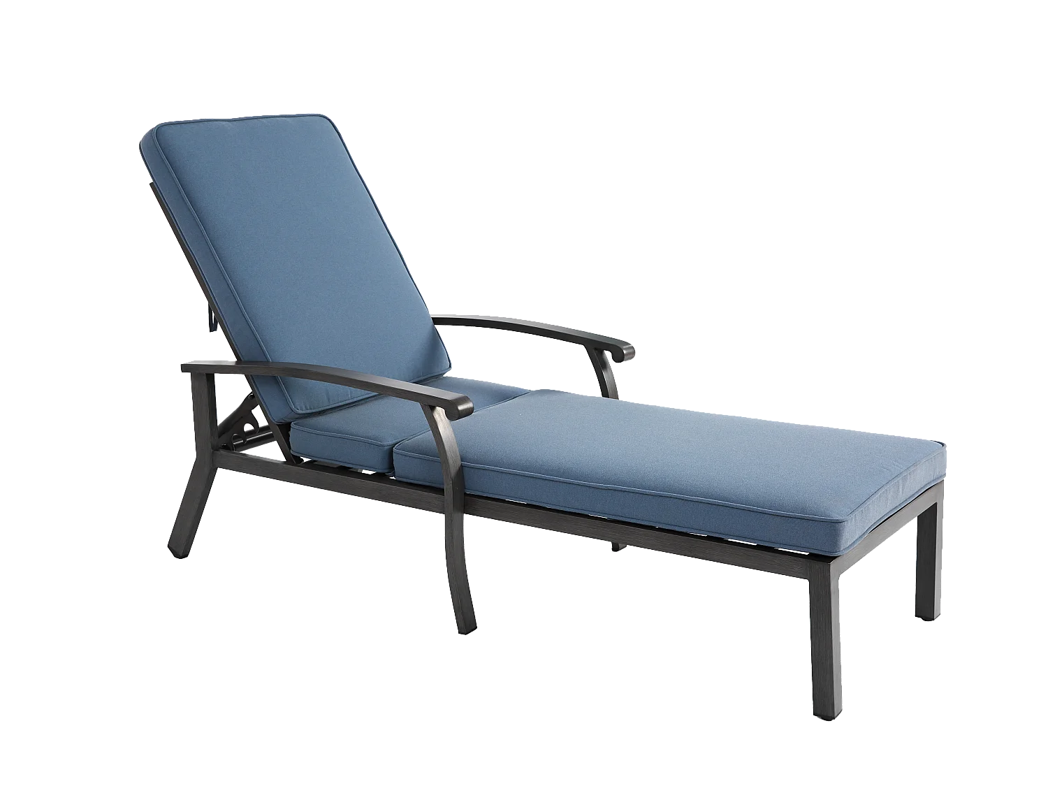 Sedia da giardino regolabile, resistente alla ruggine, in alluminio con cuscino in cotone impermeabile, blu (204x58x100/30 cm)