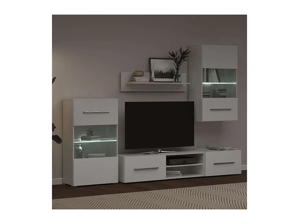 5-delige wandkast met ledverlichting, wit