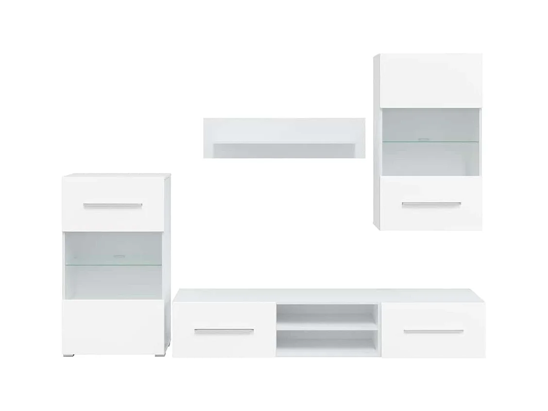 5-delige wandkast met ledverlichting, wit