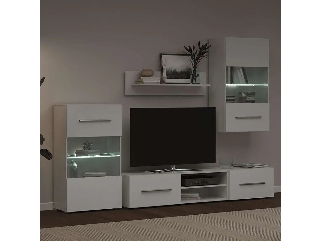 Mobile TV da parete 5 pezzi con illuminazione a LED, bianco