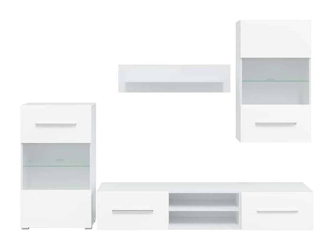 Mobile TV da parete 5 pezzi con illuminazione a LED, bianco