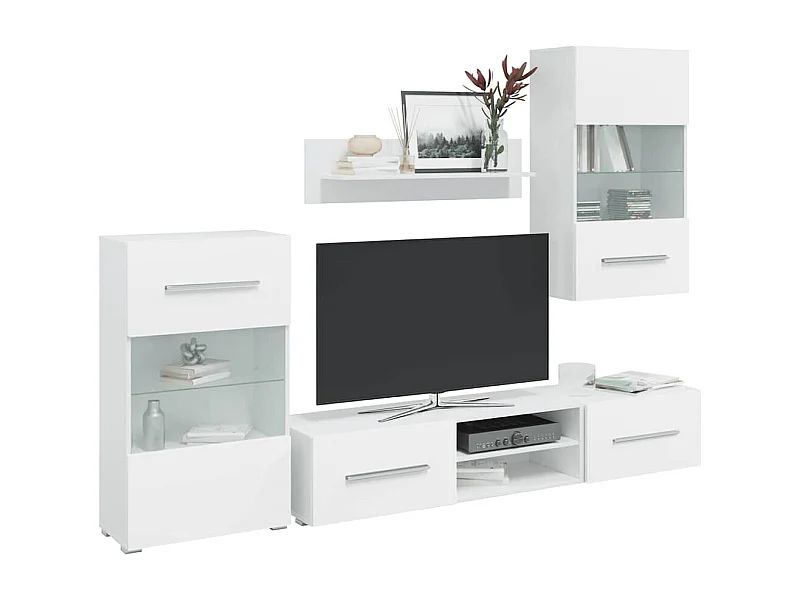 Mobile TV da parete 5 pezzi con illuminazione a LED, bianco