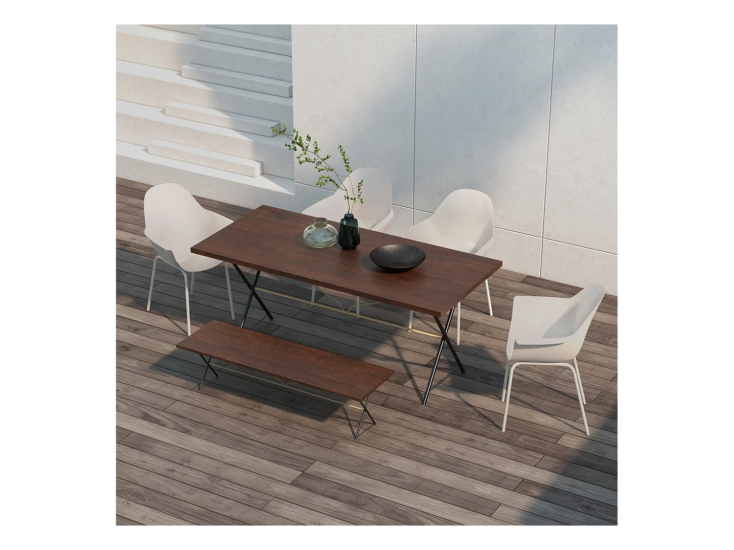 Set de 4 chaises de jardin empilables avec accoudoirs et dossier, acier, gris (59x55x84 cm)