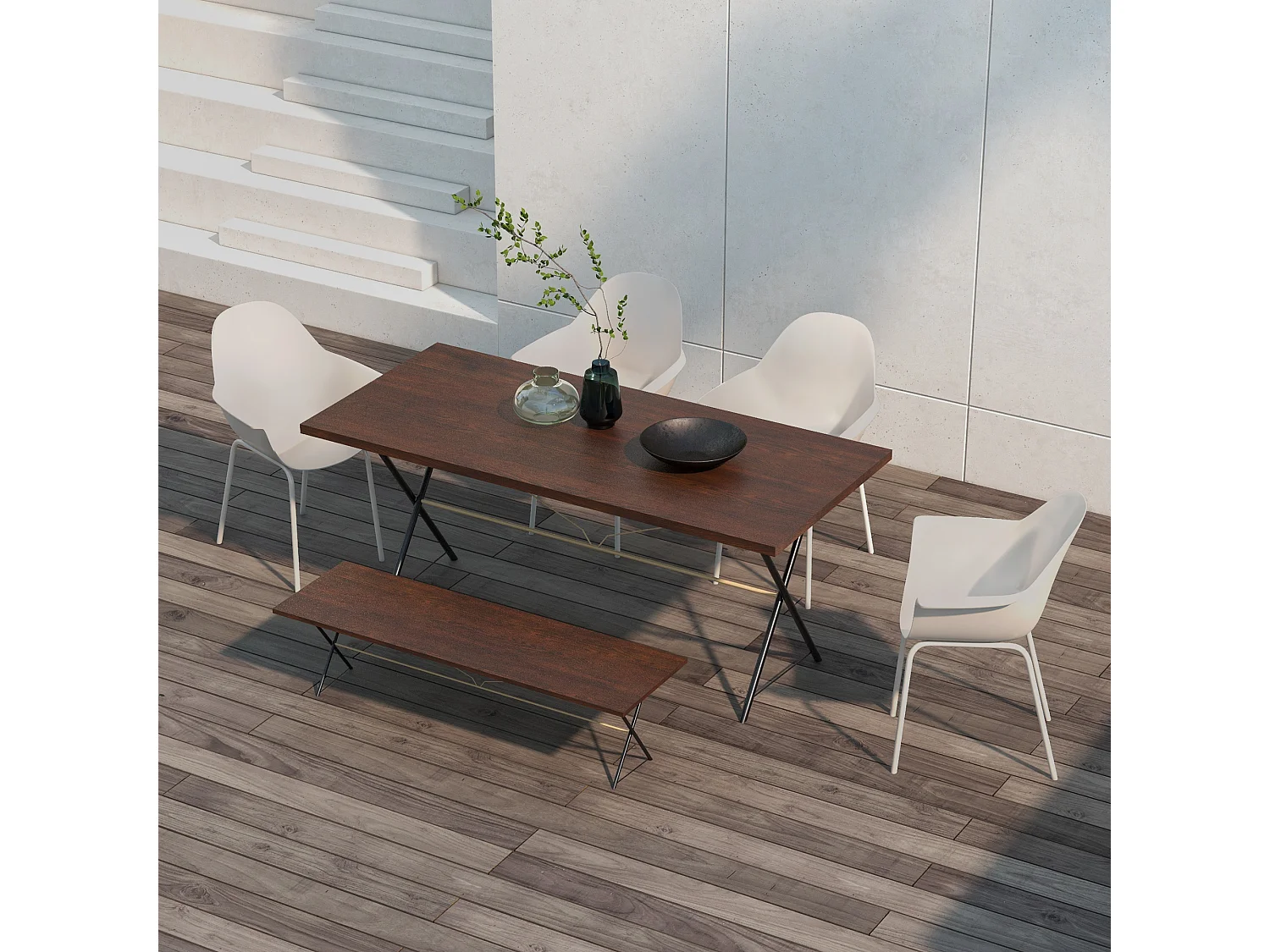 Conjunto de 4 sillas de jardín apilables con reposabrazos y respaldo, acero, gris (59x55x84 cm)