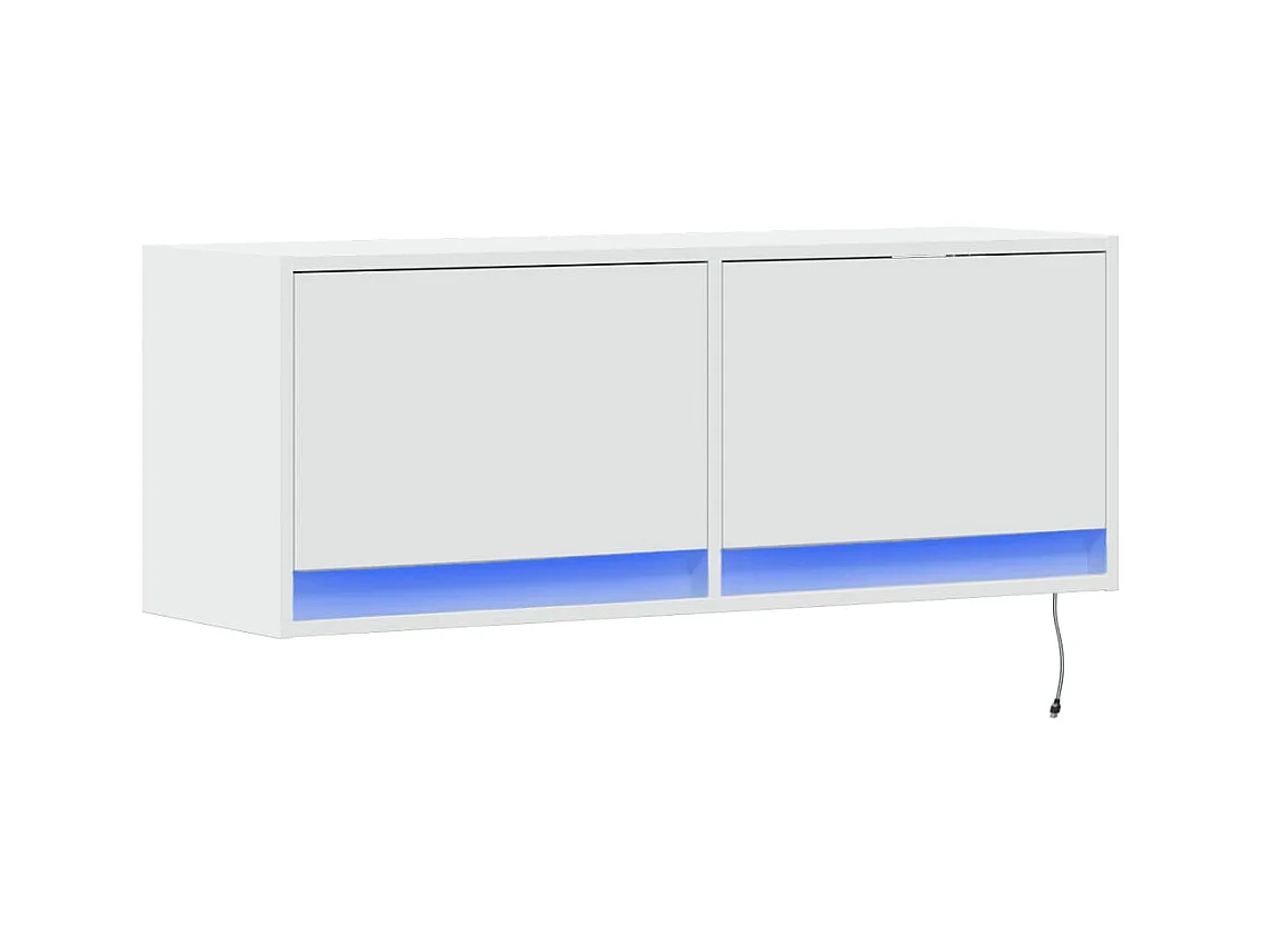 Mobile porta TV a parete con luci LED, bianco, 100x31x35 cm