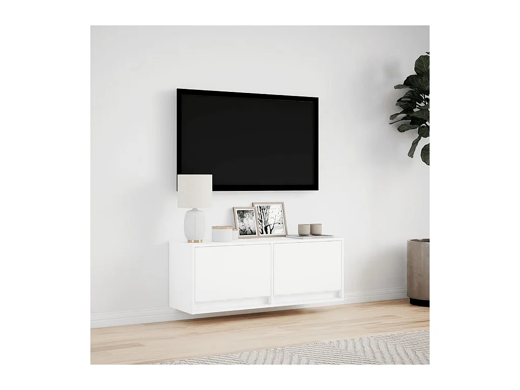 Mobile porta TV a parete con luci LED, bianco, 100x31x35 cm