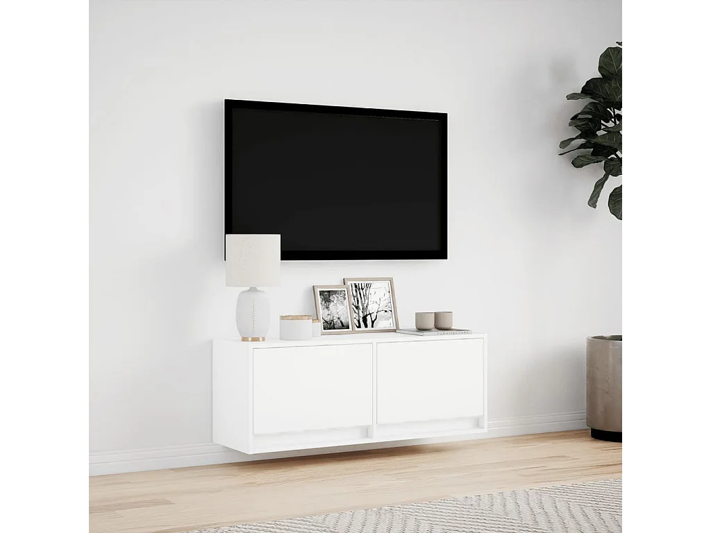 Mobile porta TV a parete con luci LED, bianco, 100x31x35 cm
