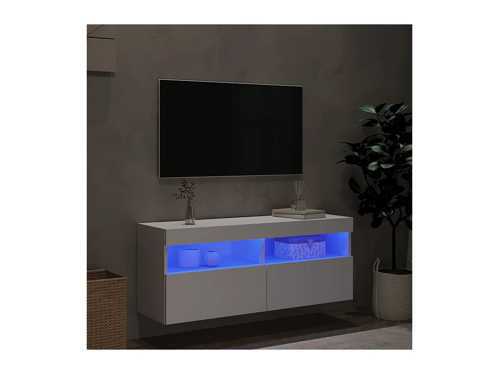 Mobile porta TV a parete con luci LED, bianco, 100x30x40 cm