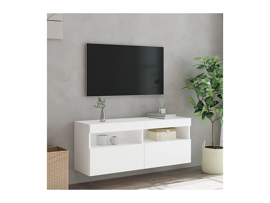 Mobile porta TV a parete con luci LED, bianco, 100x30x40 cm