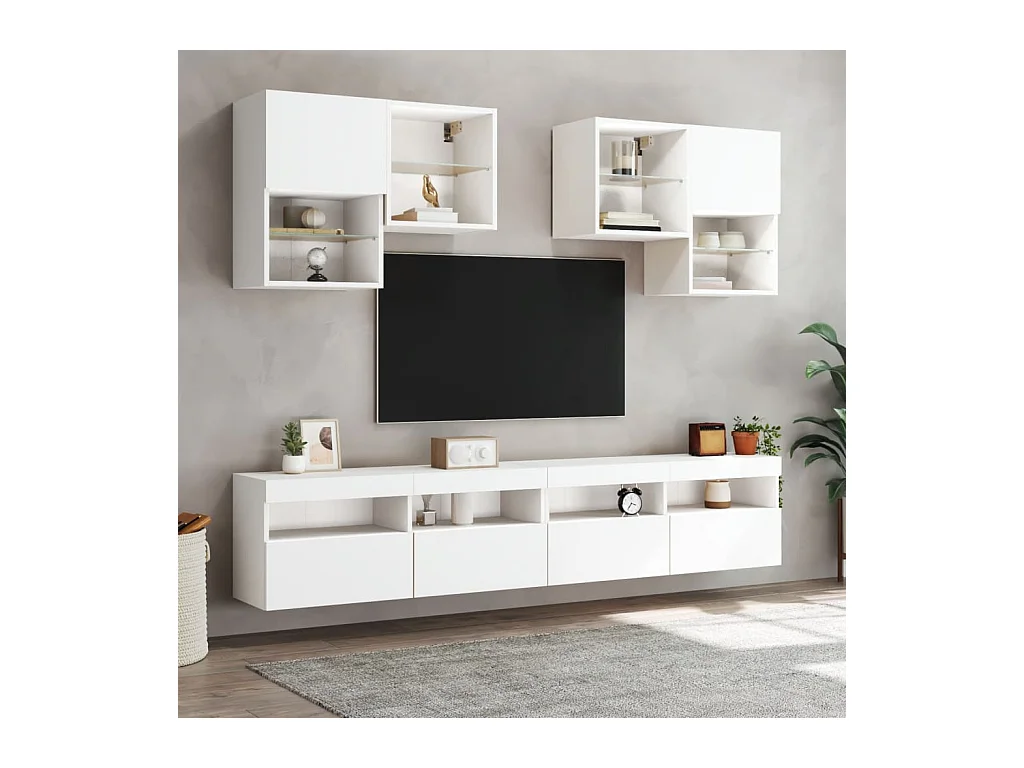 Mobile porta TV a parete con luci LED, bianco, 100x30x40 cm