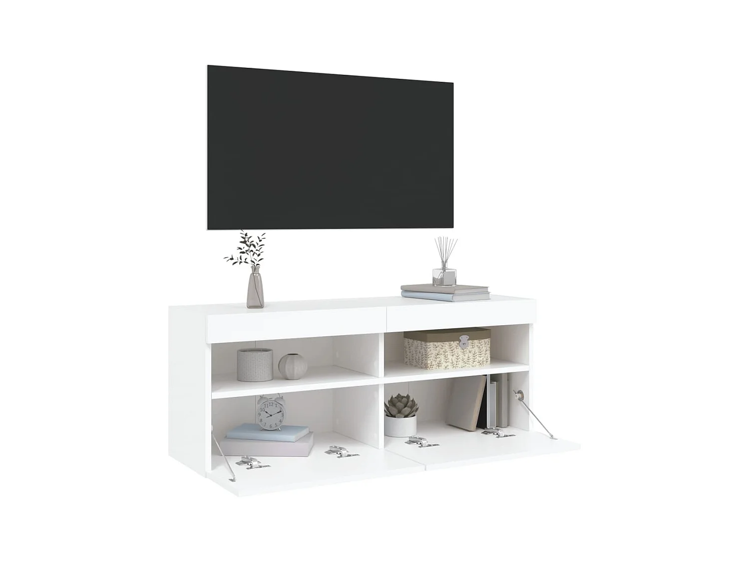 Mobile porta TV a parete con luci LED, bianco, 100x30x40 cm