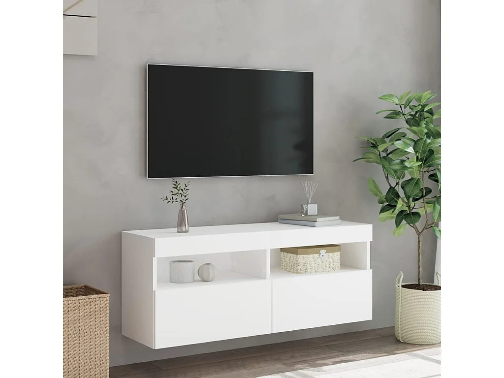 Meuble TV mural avec lumières LED blanc 100x30x40 cm