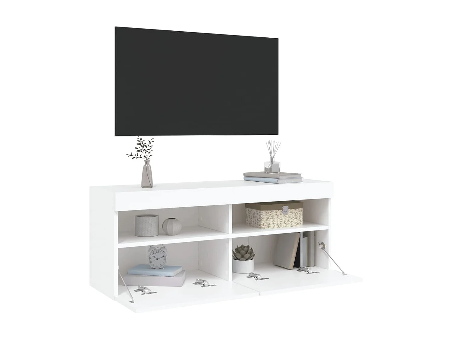 Meuble TV mural avec lumières LED blanc 100x30x40 cm