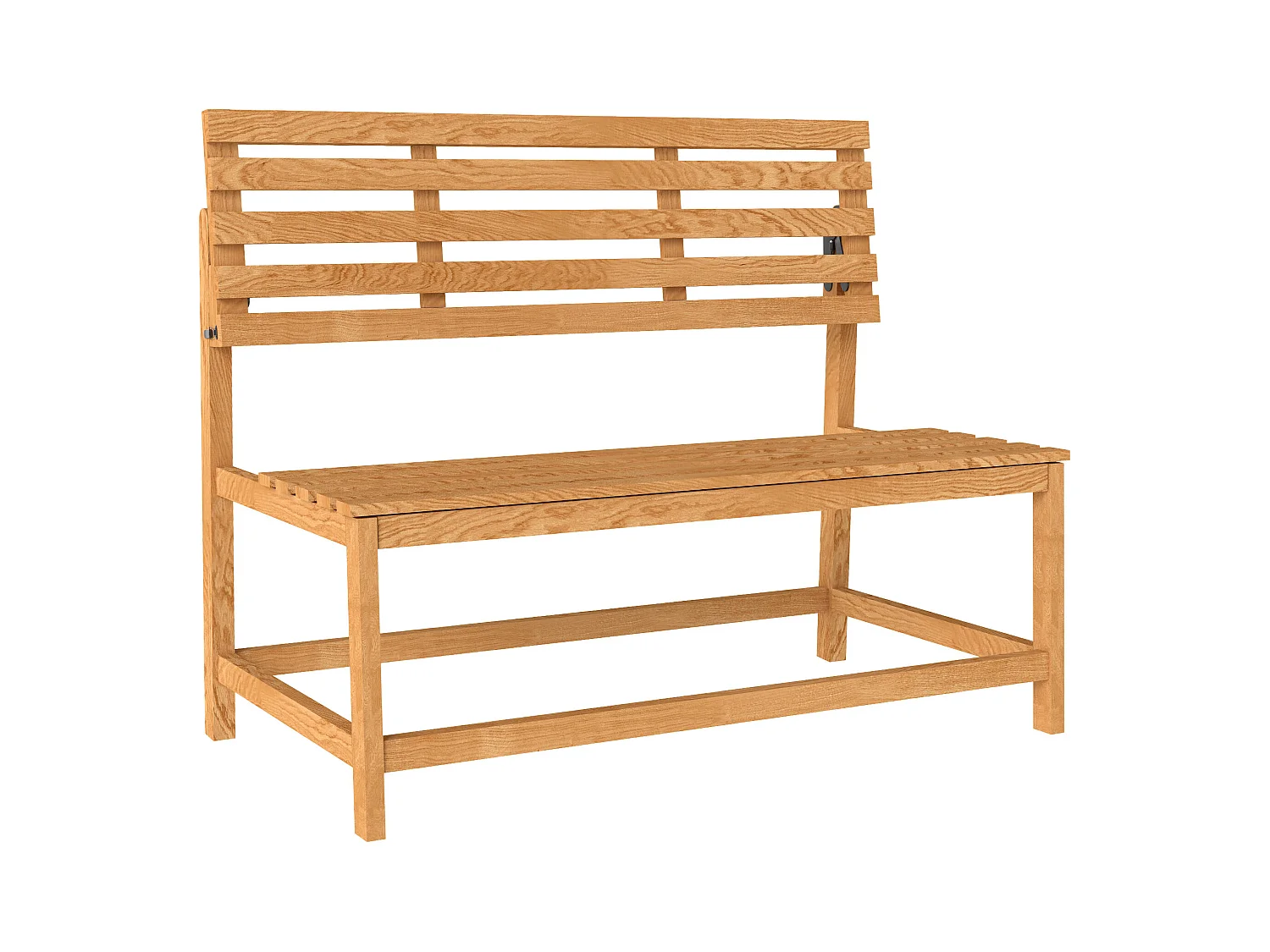 Banc de jardin 2 places convertible, résistant aux intempéries, pin, teck (110x61x89cm)