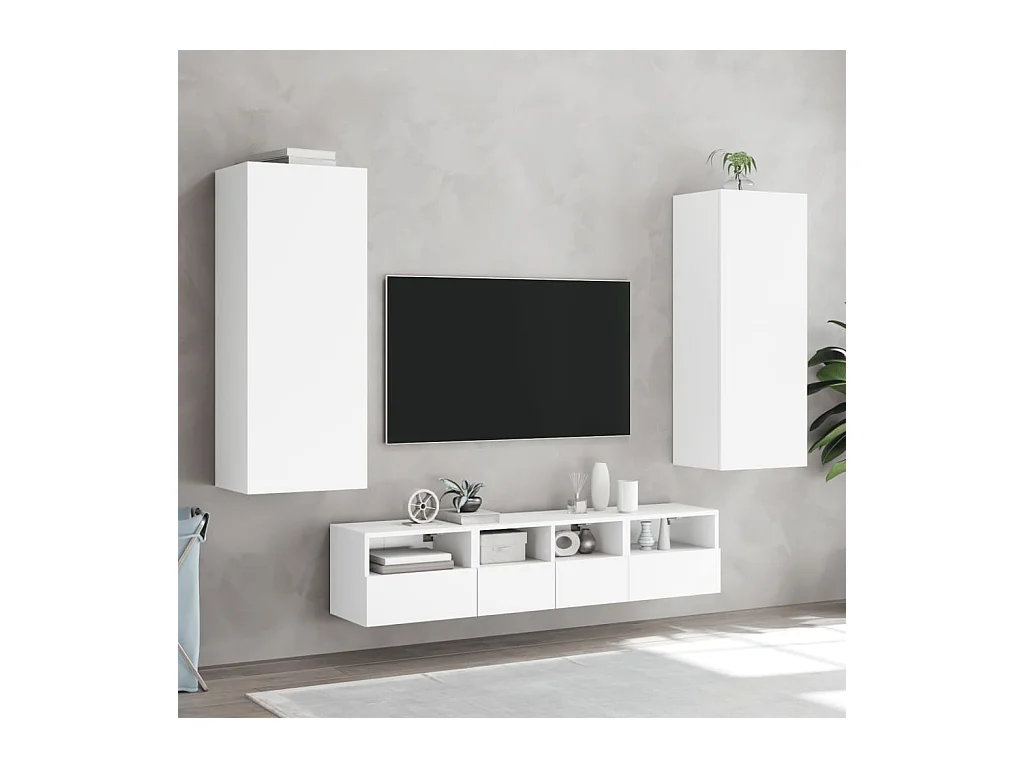 Mobile porta TV bianco da parete 40,5x30x102 cm in legno ingegnerizzato