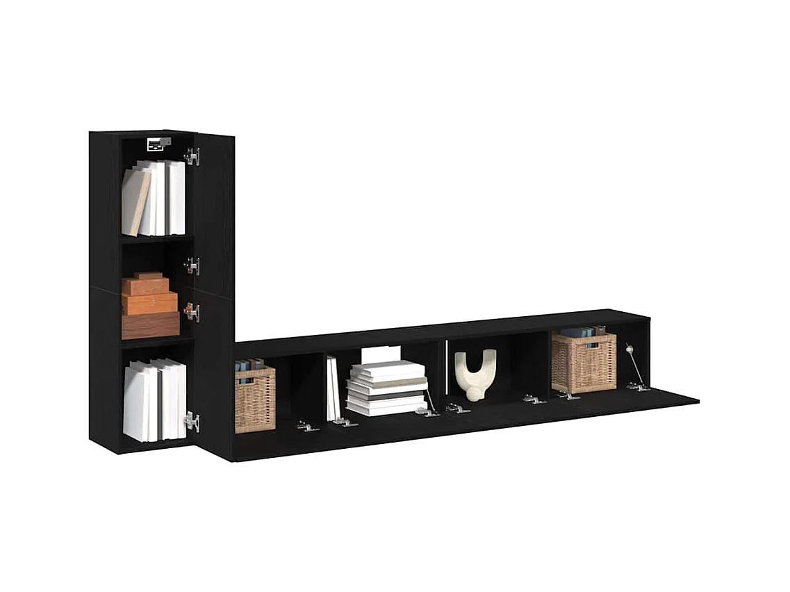 Ensemble de meubles TV mural en bois noir, 3 pièces