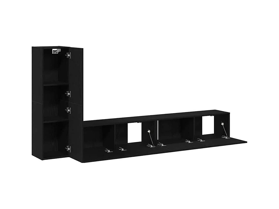 Ensemble de meubles TV mural en bois noir, 3 pièces