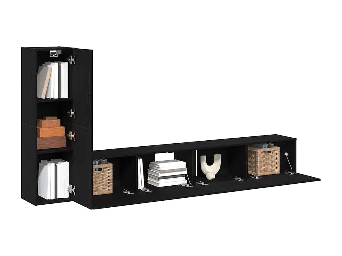 3-teiliges TV-Wandschrank-Set aus schwarzem Holz