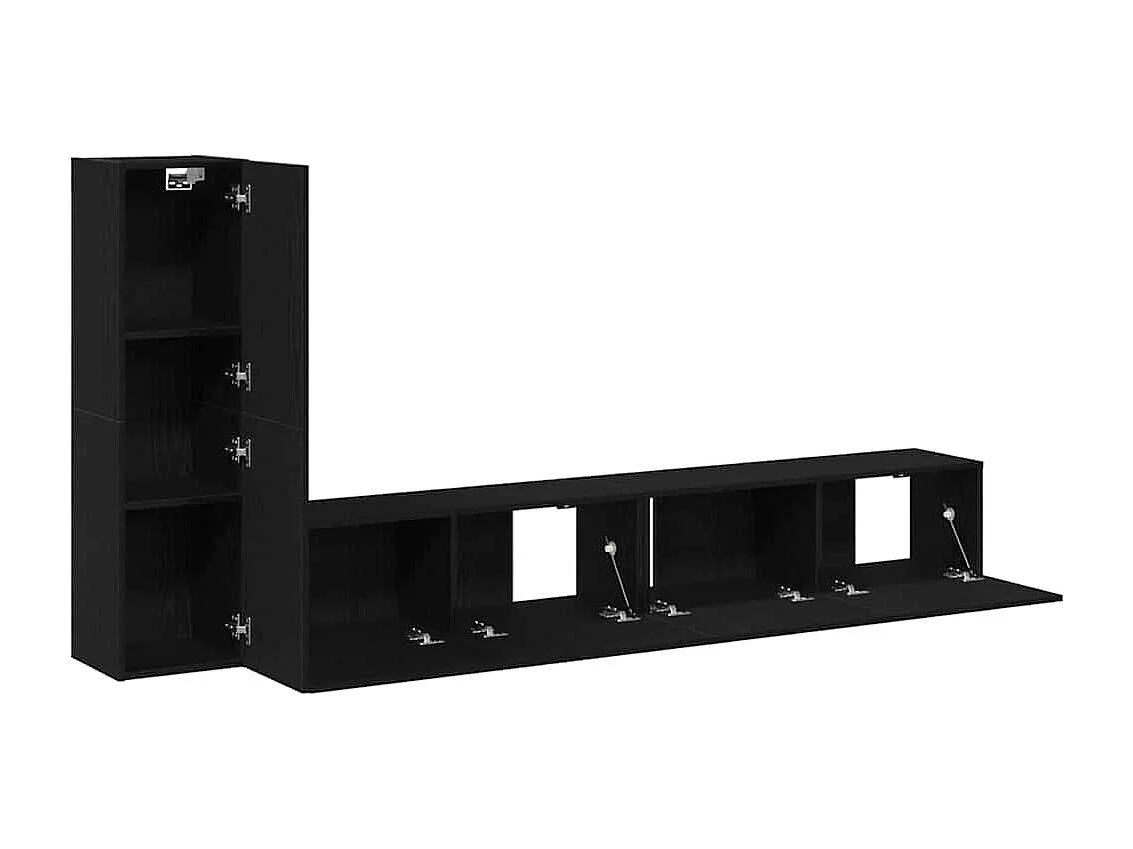 3-teiliges TV-Wandschrank-Set aus schwarzem Holz