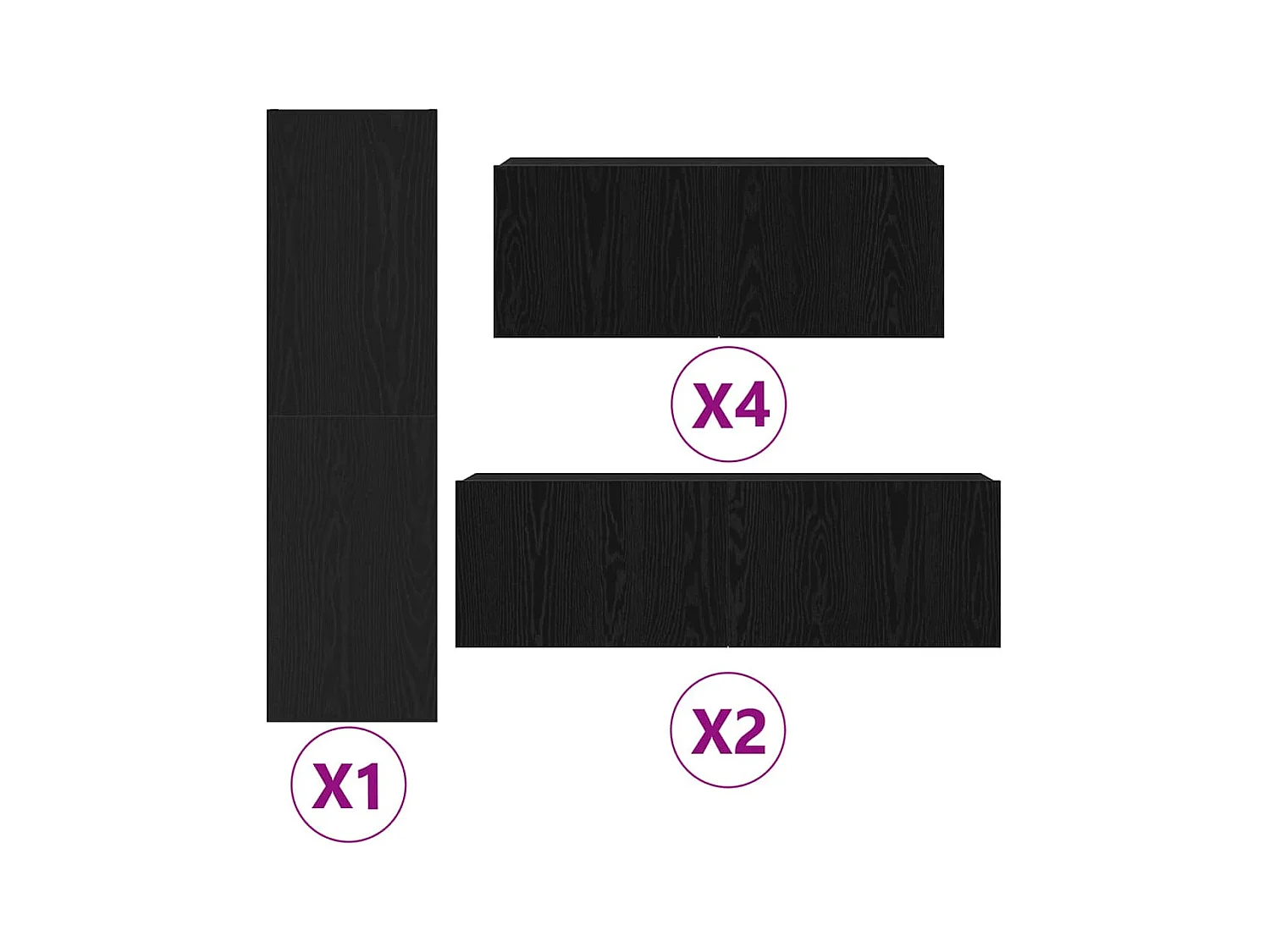 Ensemble TV en 7 pièces - Suspendu, chêne noir, bois d'ingénierie