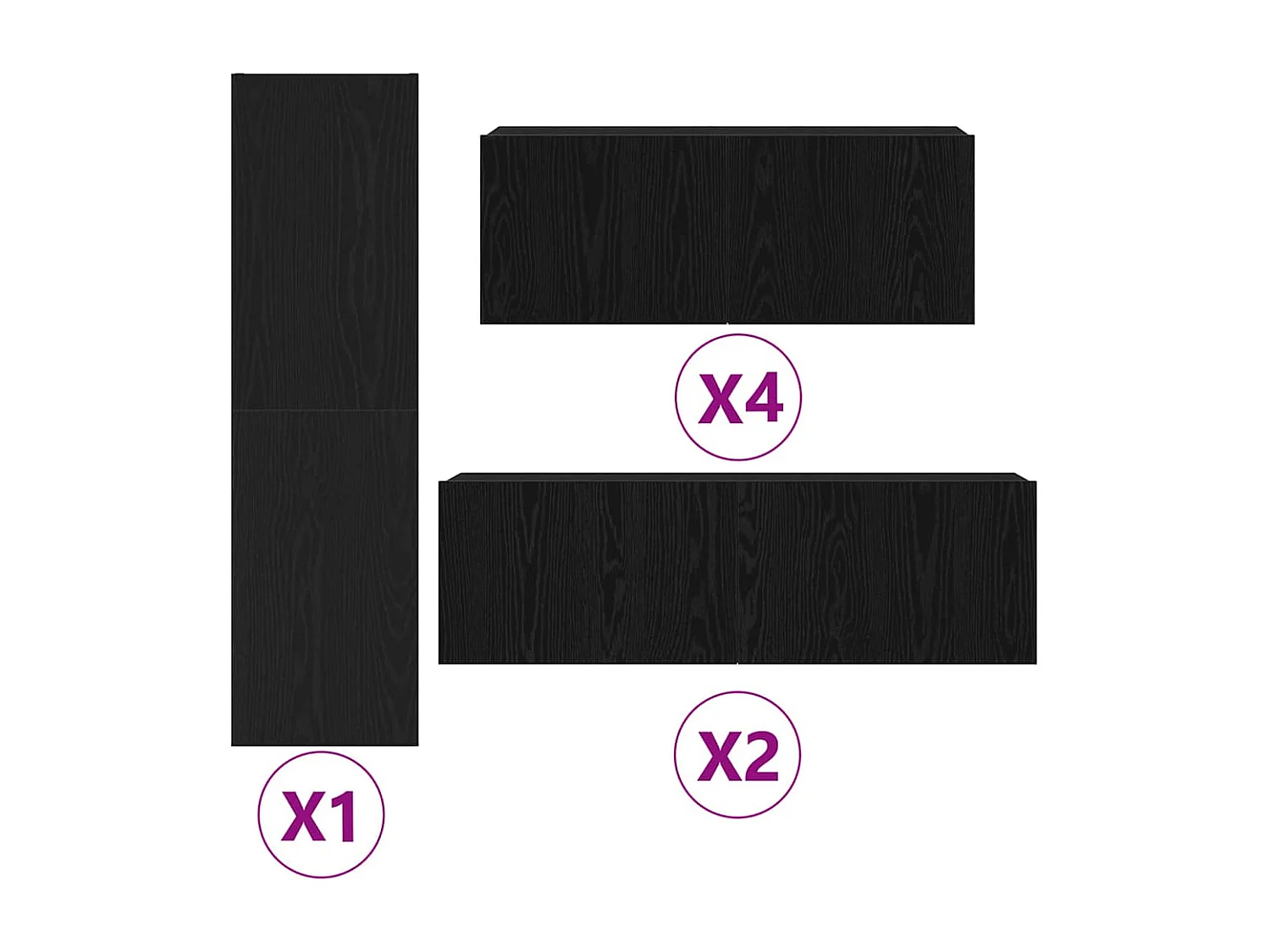 Set TV da 7 pezzi - Montaggio a parete, Rovere nero, Legno ingegnerizzato