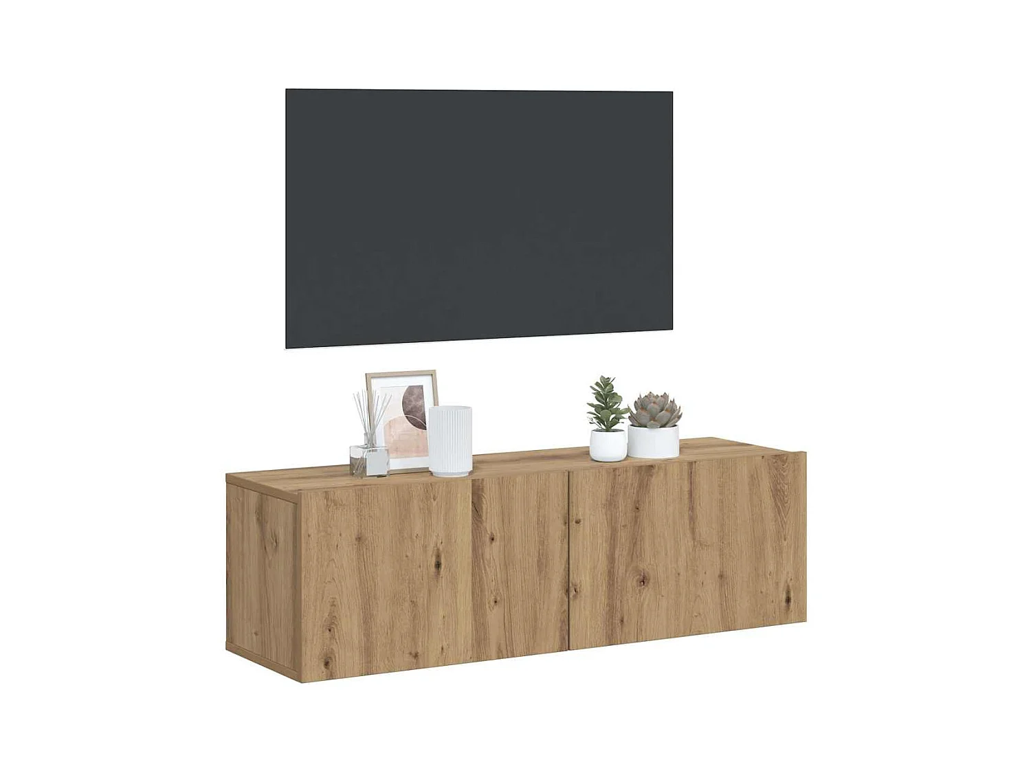 Wandmontierter TV-Schrank aus Eichenholz, 100 x 30 x 30 cm, Holzwerkstoff