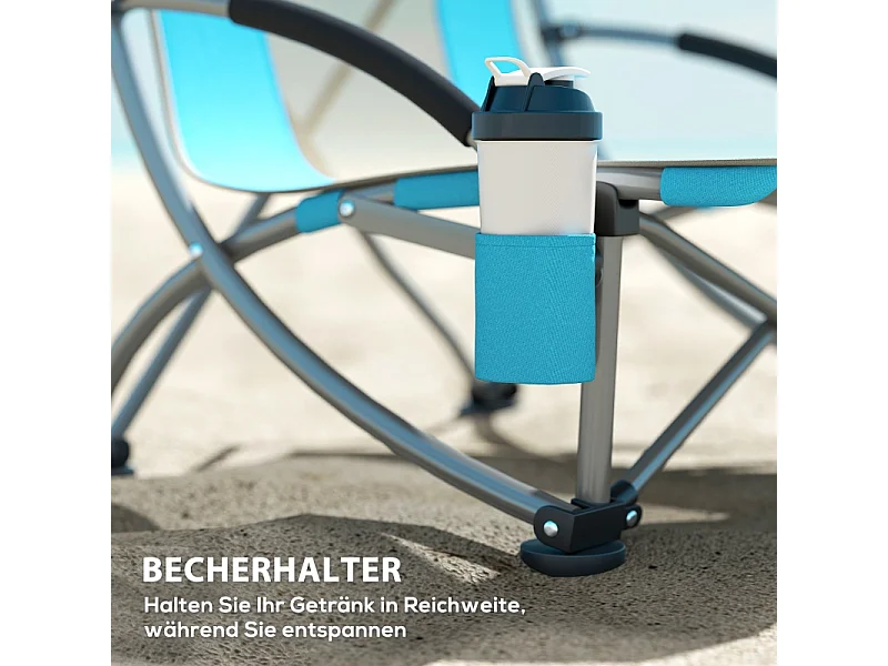 Chaise pliante de camping avec porte-gobelet, dossier en filet, métal, bleu (70x58x79 cm)